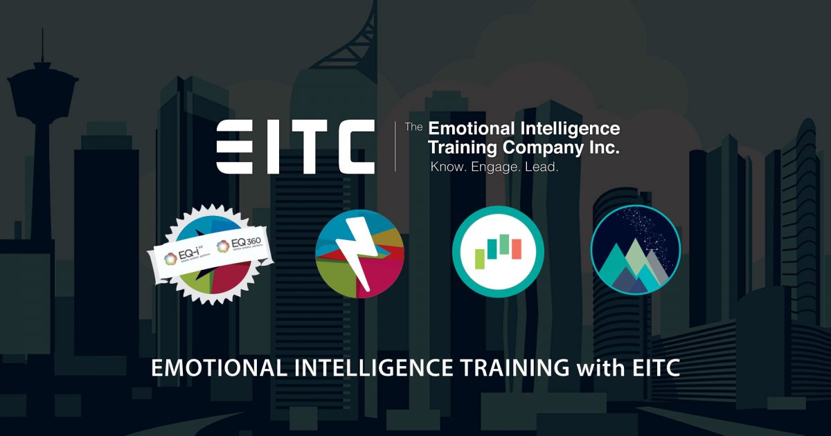 Emotional intelligence training by EITC, with course icons for certification, DEQ, leadership, and coach training.